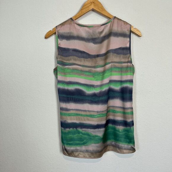 St. John Watercolor Silk Striped Sleeveless Pleated Blouse Women's Size Small - Picture 3 of 6